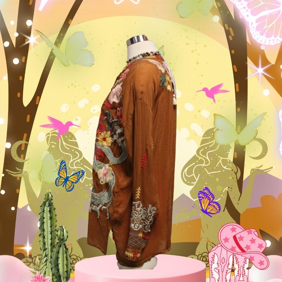 Johnny Was Dragon Embroidered Button-Down Long Sleeve Blouse - Picture 2 of 3